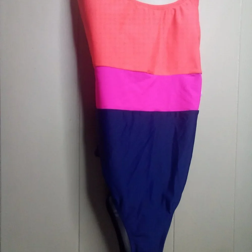 SO One Piece Swimsuit XL 15-17 Crossback Colorblock Navy Red Pink